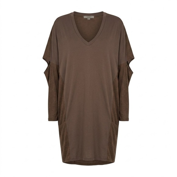 AllSaints Dresses & Skirts - AllSaints Hale Dress Brown V-Neck Mixed Media Oversized Tunic Medium
